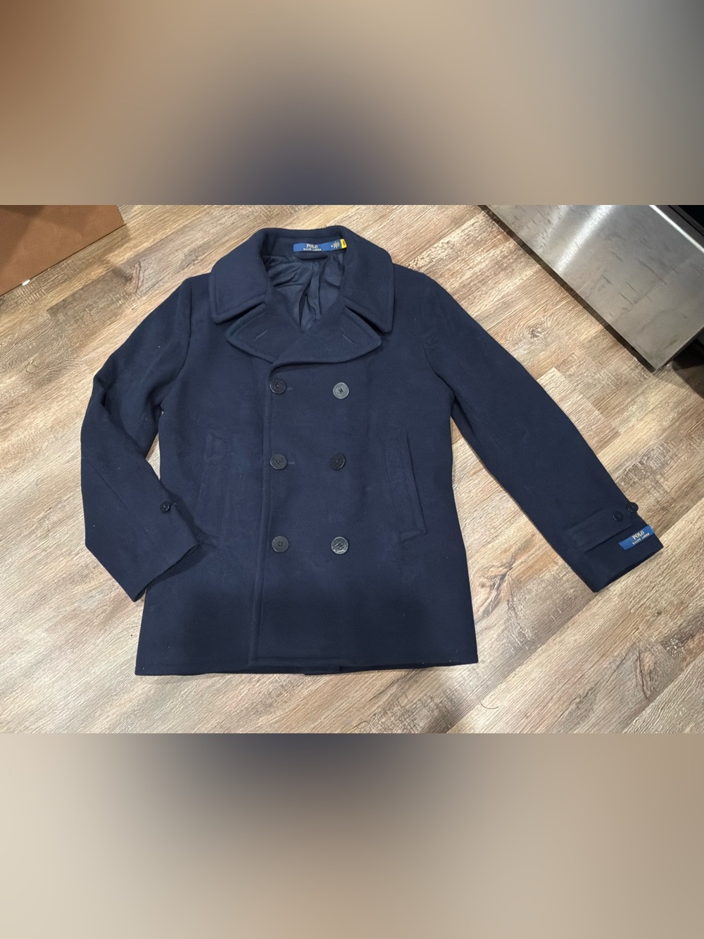 New Polo Ralph Lauren Mens Melton Navy Wool Blend Twill Peacoat Coat Jacket Sz M